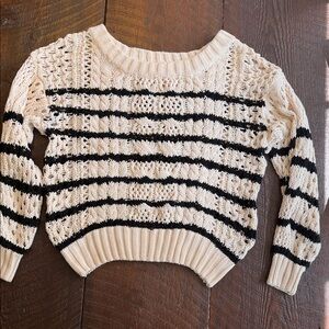 Chunky Knit Striped Sweater John + Jenn Cream Black Cropped Women’s Small